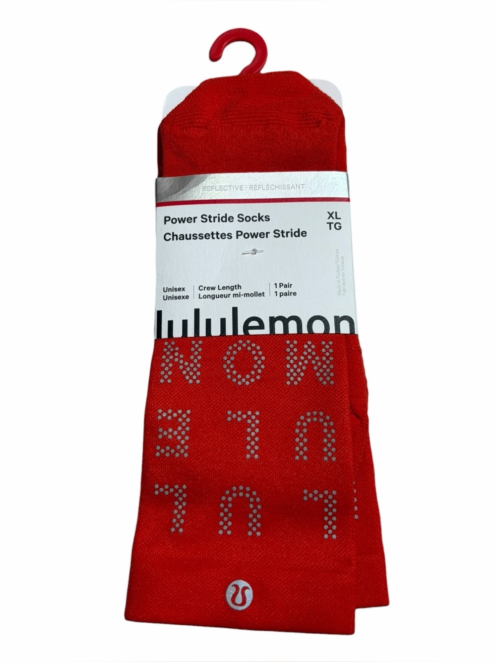 NWT Lululemon Power Stride Socks *Crew Length *Reflective (Cherry Ember) Size XL